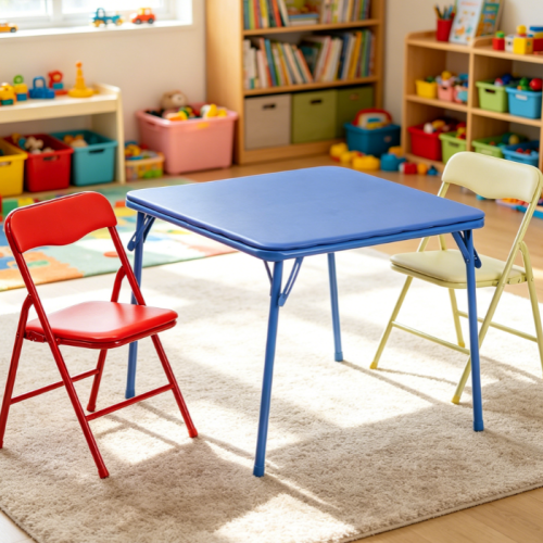 3-Piece Folding Square Table and Chairs Set, Multicolour, for Classrooms and Daycare